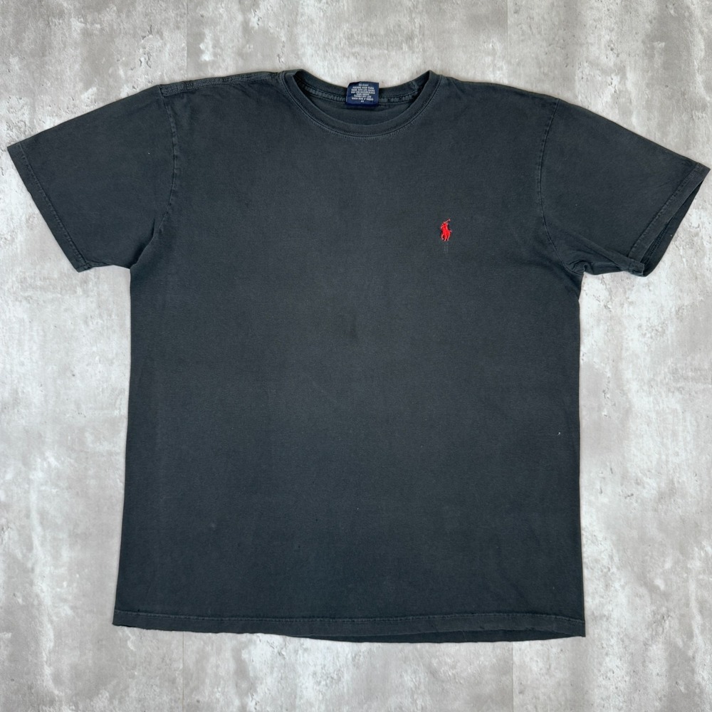 Vintage Polo Ralph Lauren T-Shirt Mens Medium Black Preppy Logo Casual USA 90s